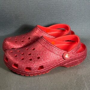 Crocs Classic Glitter Clog Unisex Red Flame Slip On Shoes Men Sz 9 Women Sz 11